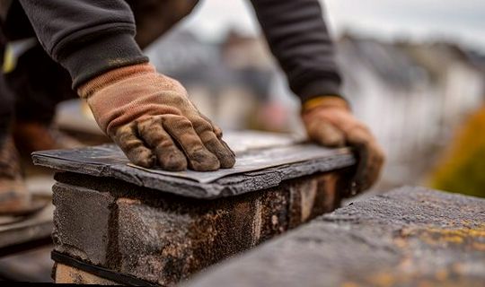 Cap stone hand-finished smooth atop a chimney